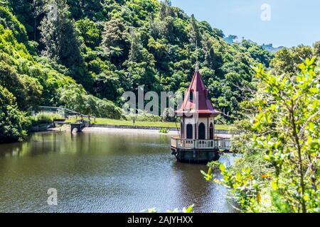 Karori reservoir water tower, 1878, Carpenter Gothic architectural style by Nicholas Marchant, Zealandia sanctuary, Wellington, New Zealand Stock Photo