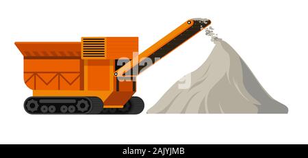 Construction site machinery and materials, industrial machine and cement pile Stock Vector