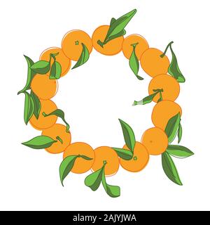 Tangerine Circle Wreath Vector Design on White Background. Sweet Vegan Food Stock Vector
