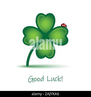 good luck clover leaf with ladybug on white background vector illustration EPS10 Stock Vector