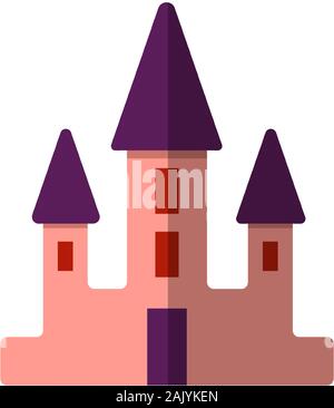 Vector simple flat illustration of pink castle for fairy tale kids illustrations, game app. Pink castle with turrets isolated on white background Stock Vector