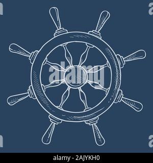 Rudder or steering wheel isolated icon, wooden ship part Stock Vector
