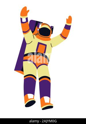 Spaceman isolated character, astronaut and gravity, cosmonaut Stock Vector