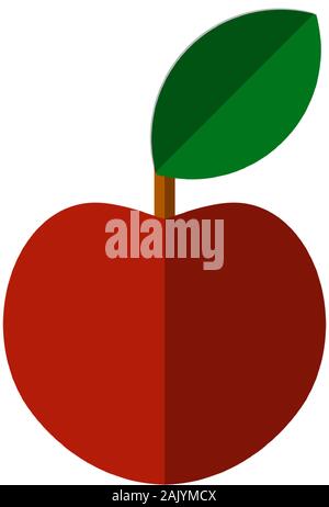 Vector flat apple icon, isolated on white background. Fresh fruit illustration, simple minimalistic icon. Fresh healthy food icon of red juicy apple Stock Vector