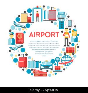 Traveling and airport procedures, staff and equipment, Customs and flight Stock Vector