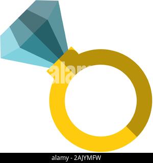 Vector flat icon of a ring with huge diamond on it. Simple ring illustration with incrustrated expencive luxury gemstone. Diamond in a ring, vector Stock Vector