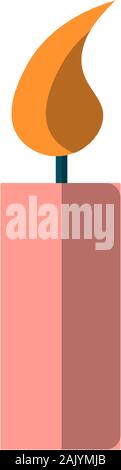 vector simple icon of a burning candle. Burning pink candle with orange flame, flat icon on a white background. Cartoon style. Stock Vector