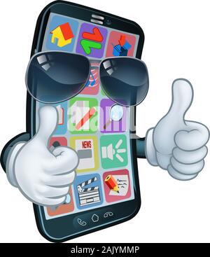 Mobile Phone Cool Shades Thumbs Up Cartoon Mascot Stock Vector