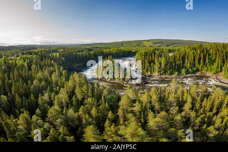 Ristafallet waterfall in the western part of Jamtland is listed as one of the most beautiful waterfalls in Sweden. Stock Photo