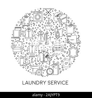 Laundry service line icons banner, dry cleaning Stock Vector