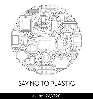 No plastic line icons emblem, disposable tableware Stock Vector