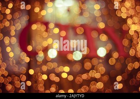 focused christmas lights and vintage tone Stock Photo