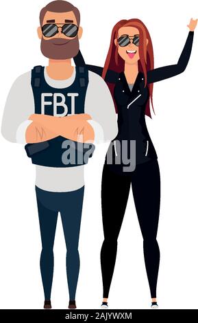 young man fbi agent with rude woman characters Stock Vector