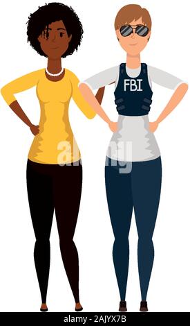 young women fbi agent with afro girl Stock Vector