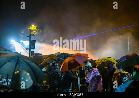 PolyU, Hong Kong - Nov 17, 2019: The first day of the Siege of PolyU. Hong Kong Police block all exit and don't let public leave. Stock Photo