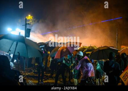 PolyU, Hong Kong - Nov 17, 2019: The first day of the Siege of PolyU. Hong Kong Police block all exit and don't let public leave. Stock Photo