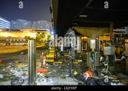 PolyU, Hong Kong - Nov 17, 2019: The first day of the Siege of PolyU. Hong Kong Police block all exit and don't let public leave. Stock Photo