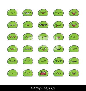 Collection of kawaii slime monster emoticons cartoons isolated on white Stock Vector