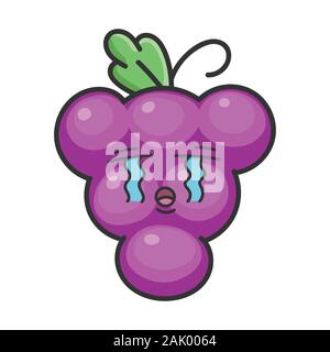 Sad grape cartoon character icon isolated on white Stock Vector