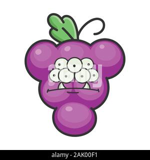 Monster grape cartoon character icon isolated on white Stock Vector