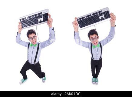 The computer geek nerd in funny concept Stock Photo