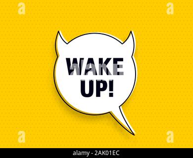 Wake Up speech bubble banner pop art memphis style Stock Vector