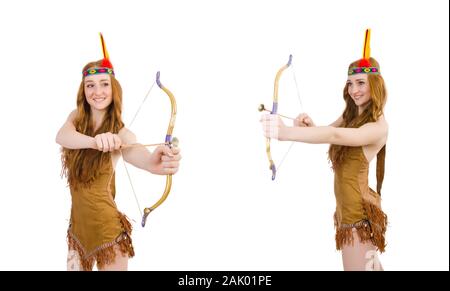 The indian woman isolated on the white Stock Photo