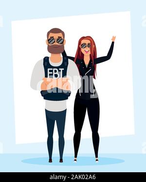 young man fbi agent with rude woman characters Stock Vector