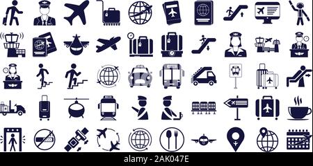 bundle of airport set icons Stock Vector