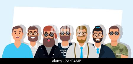 group of big men characters Stock Vector