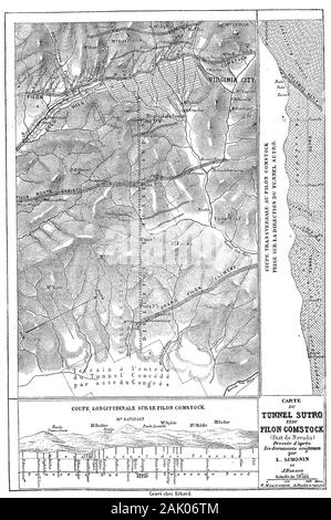 Historische Landkarte von Nevada mit der Stadt Virginia City, 1880  /  Historical map of Nevada with the city of Virginia City, USA, Digitale Reproduktion von einer Originalvorlage aus dem 19. Jahrhundert / digital improved reproduction of an original print from the 19th century Stock Photo