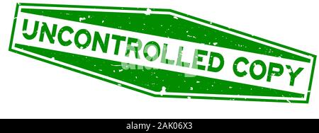 Grunge green uncontrolled copy word hexagon rubber seal stamp on white background Stock Vector