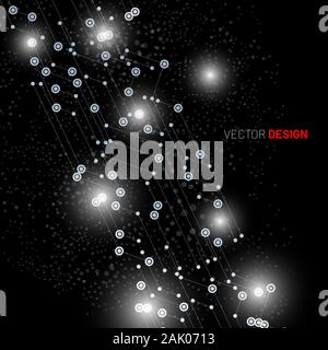 Abstract digital technology black background. lines and points connected. vector design illustration. Stock Vector