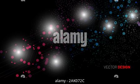 Abstract digital technology black background. lines and points connected. vector design illustration. Stock Vector