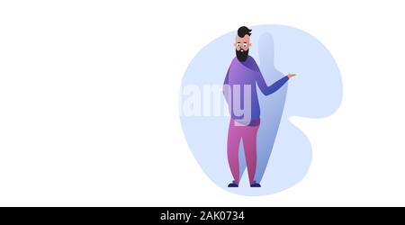 funny guy standing pose smiling man in casual clothes male cartoon character full length horizontal vector illustration Stock Vector