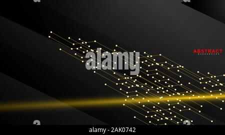 Abstract geometric vector background. connection and gold color on a black background. New texture for your design. Stock Vector