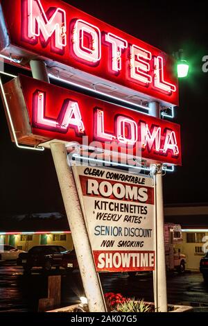 Neon sign, Historic Motel La Loma, Route 66, Santa Rosa, New Mexico USA Stock Photo