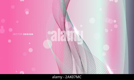 Abstract background with shiny waves and bokeh light. Vector illustration of a bright design Stock Vector