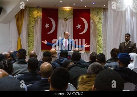 London UK. 5th Jan 2020 Minister Ishmael Muhammad, student national assistant to minister Louis Farrakhan and the Nation of Islam giving a special New Stock Photo