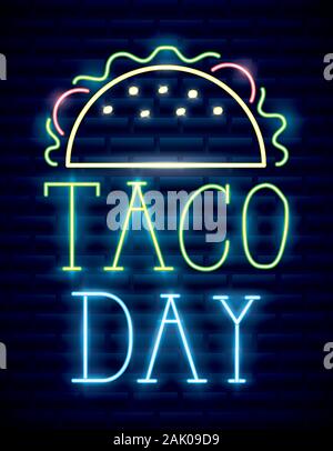 mexican taco food neon light label Stock Vector