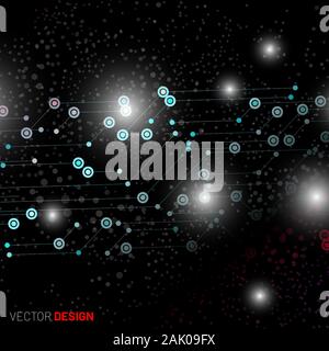 Abstract digital technology black background. lines and points connected. vector design illustration. Stock Vector