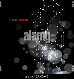 Abstract digital technology black background. lines and points connected. vector design illustration. Stock Vector