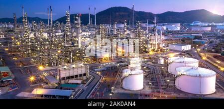 Aerial view of Oil refinery at twilight Stock Photo - Alamy