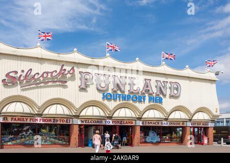 Silcocks Funland on Southport Pier, Southport, Merseyside, England, United Kingdom Stock Photo