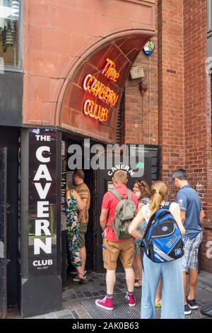 Tourists at entrance to The Cavern Club, Mathew Street, Liverpool, Merseyside, England, United Kingdom Stock Photo