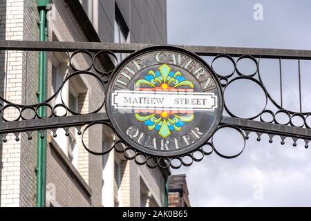 Entrance sign to The Cavern Quarter, Mathew Street, Liverpool, Merseyside, England, United Kingdom Stock Photo