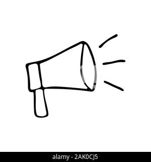 Loudspeaker mouthpiece icon in the style of doodle black and white concept illustration outline sketch Stock Vector
