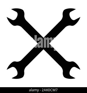Two crossed mechanics open ended spanners in silhouette on a white background Stock Vector