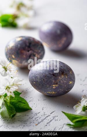 Easter painted eggs with marble effect Stock Photo