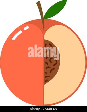 peach fruit sphere with half slice logo, flat icon design template concept isolated on white background Stock Vector